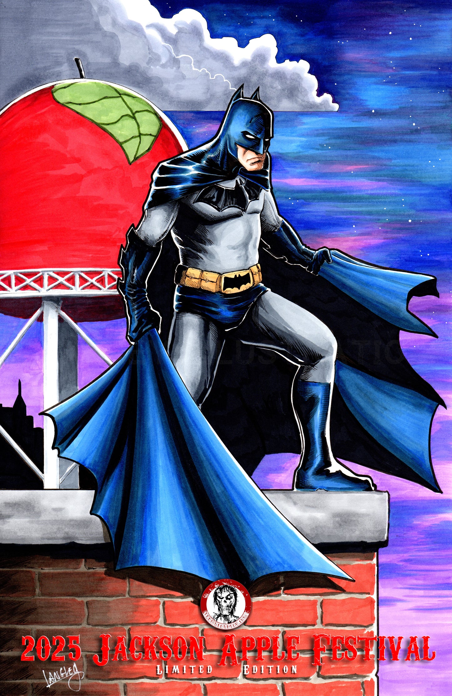 * LIMITED EDITION 2025 Apple Festival Batman Jackson Ohio Apple Tower 11x17" SIGNED Poster Print DC Comics