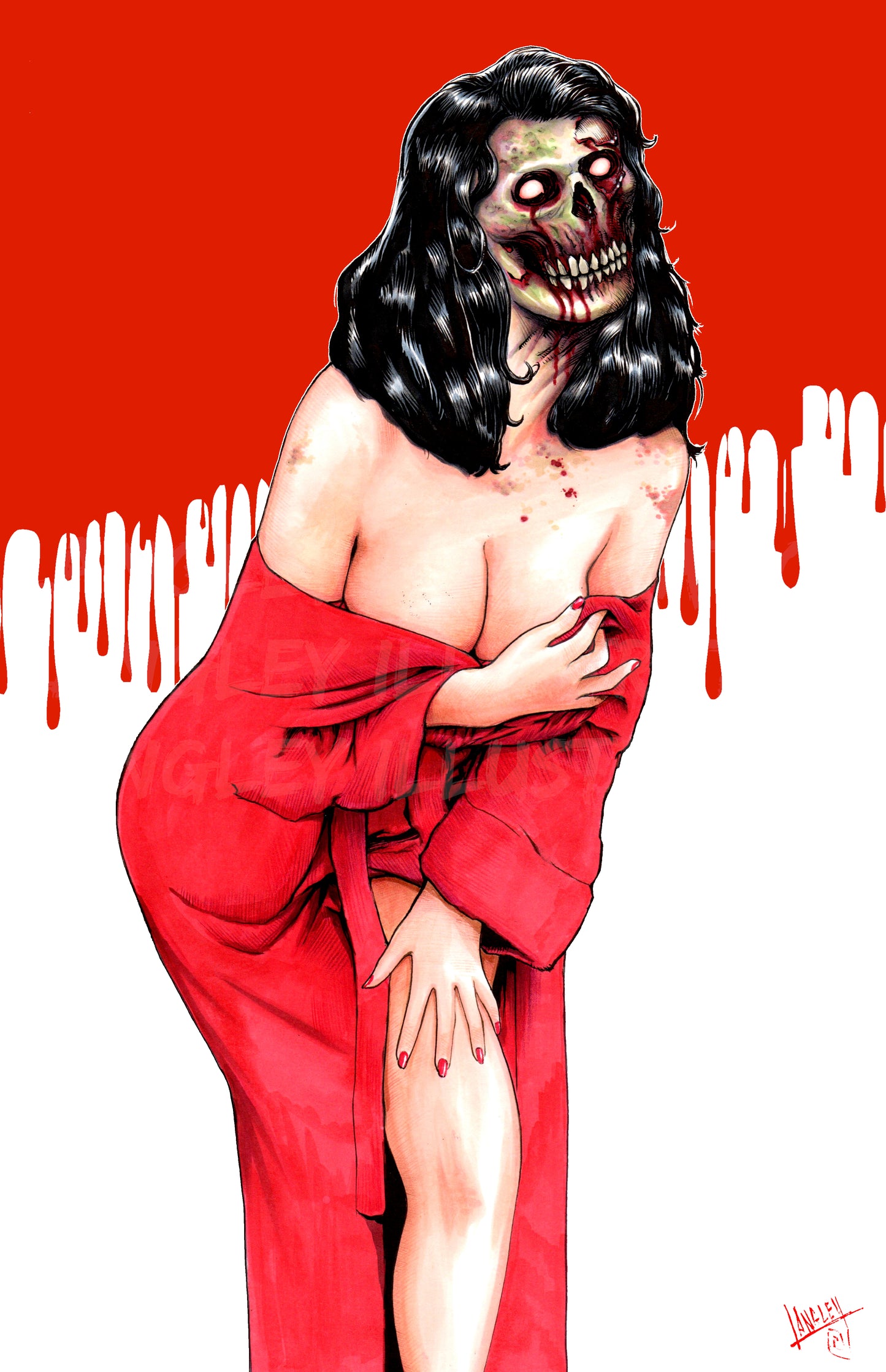 Zombie Pinup Girl 11x17" SIGNED Horror Parody Poster Print