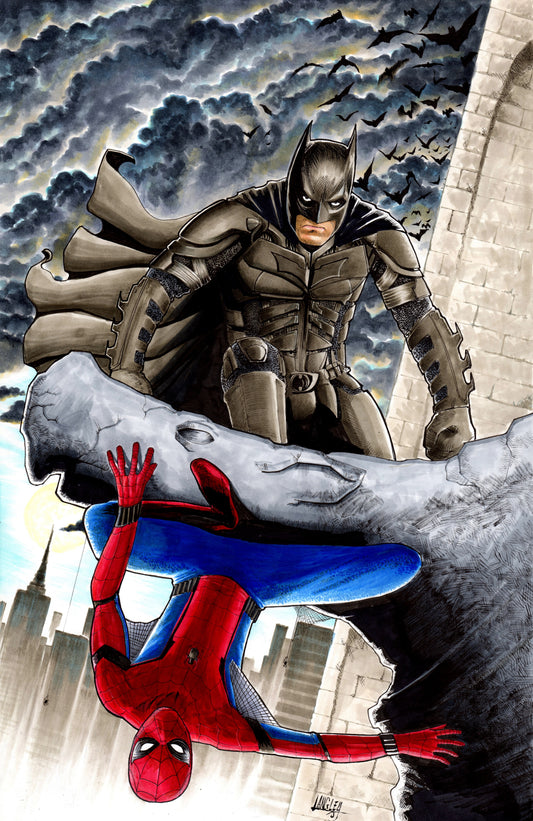 Batman & Spider-Man 11x17" SIGNED Poster Print DC Marvel Comics Fanart