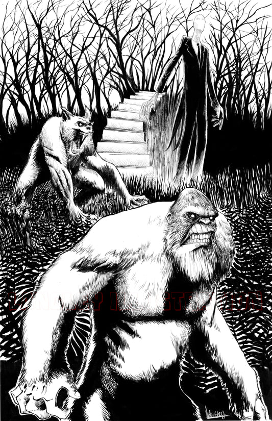 Bigfoot, Slenderman and Dogman 11x17" SIGNED Poster/Print