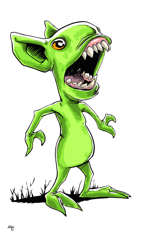 Hopkinsville Goblin Cartoony 11x17" SIGNED Chibi Cryptid Poster/Print