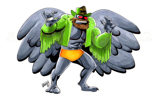 Macho Mothman, SIGNED 11x17 Macho Man Parody Art