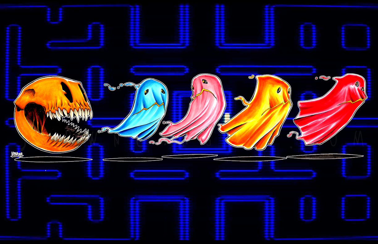 Zombie Pac-Man, SIGNED 11x17 Video Game Horror Art Print