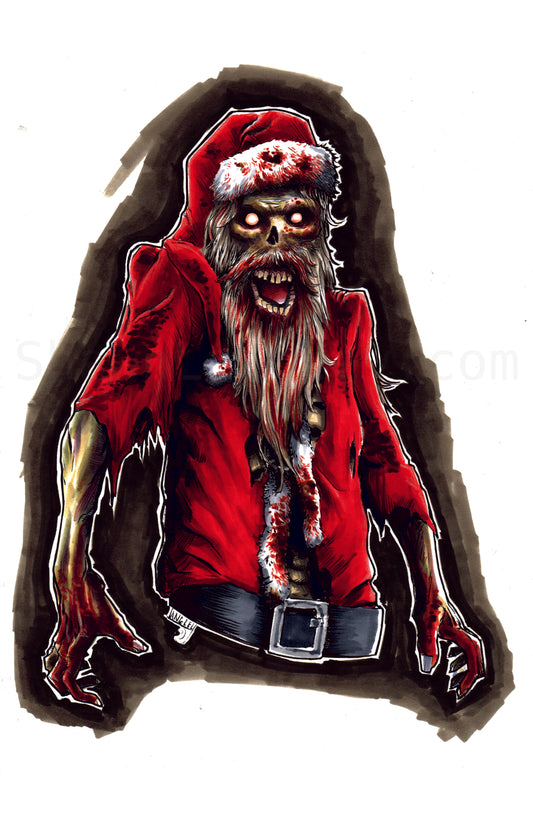 Zombie Santa Claus 11x17" SIGNED Poster/Print Christmas Horror Art