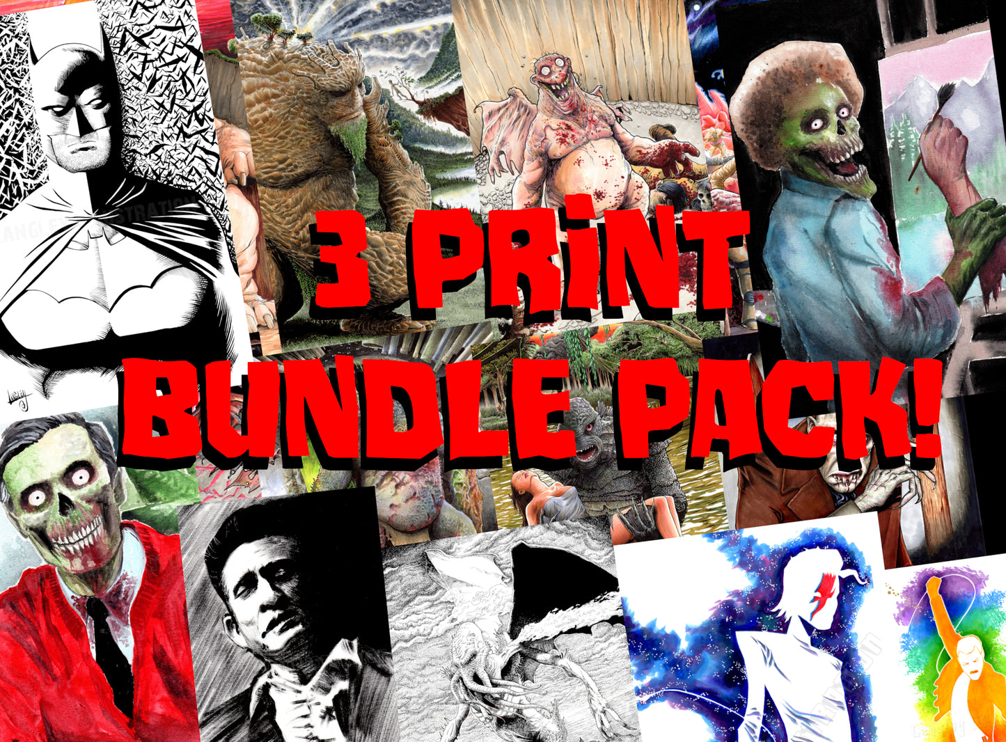 * 3 Print Bundle! 11x17" SIGNED Posters, Horror, Comics,, Fantasy Sci-Fi Art