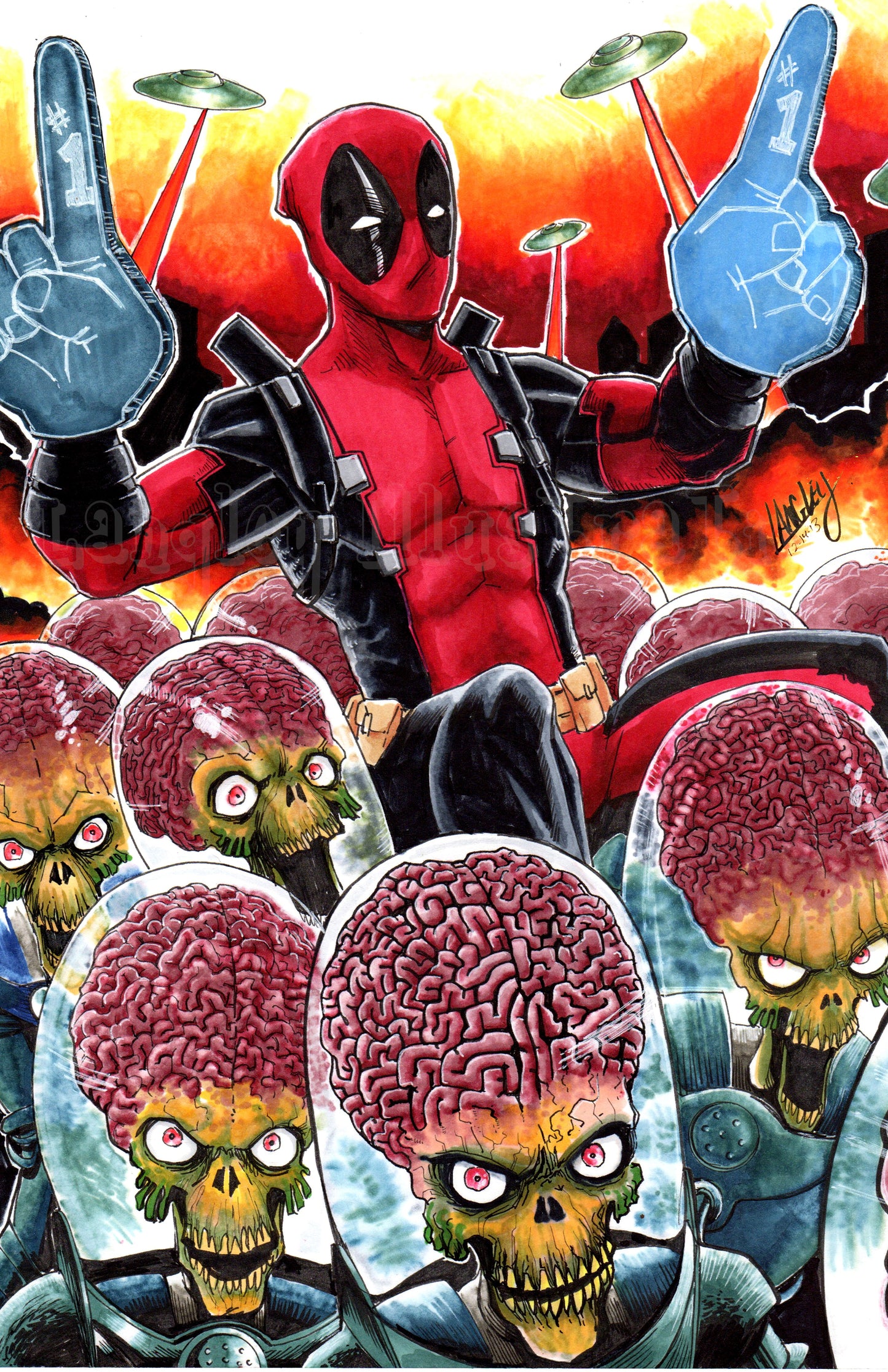 Deadpool Meets Mars Attacks 11x17" SIGNED Horror Comic Poster Print