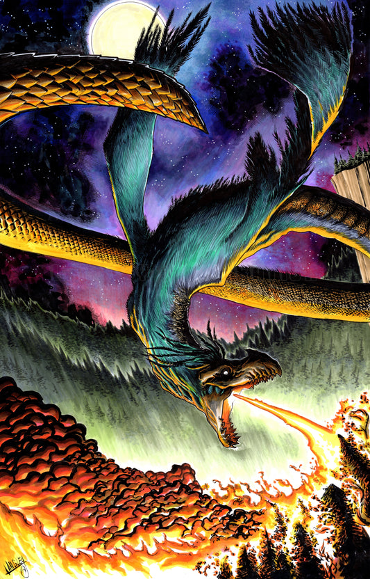 Kaiju Soaring SIGNED 11x17" print Horror/ Scifi Art