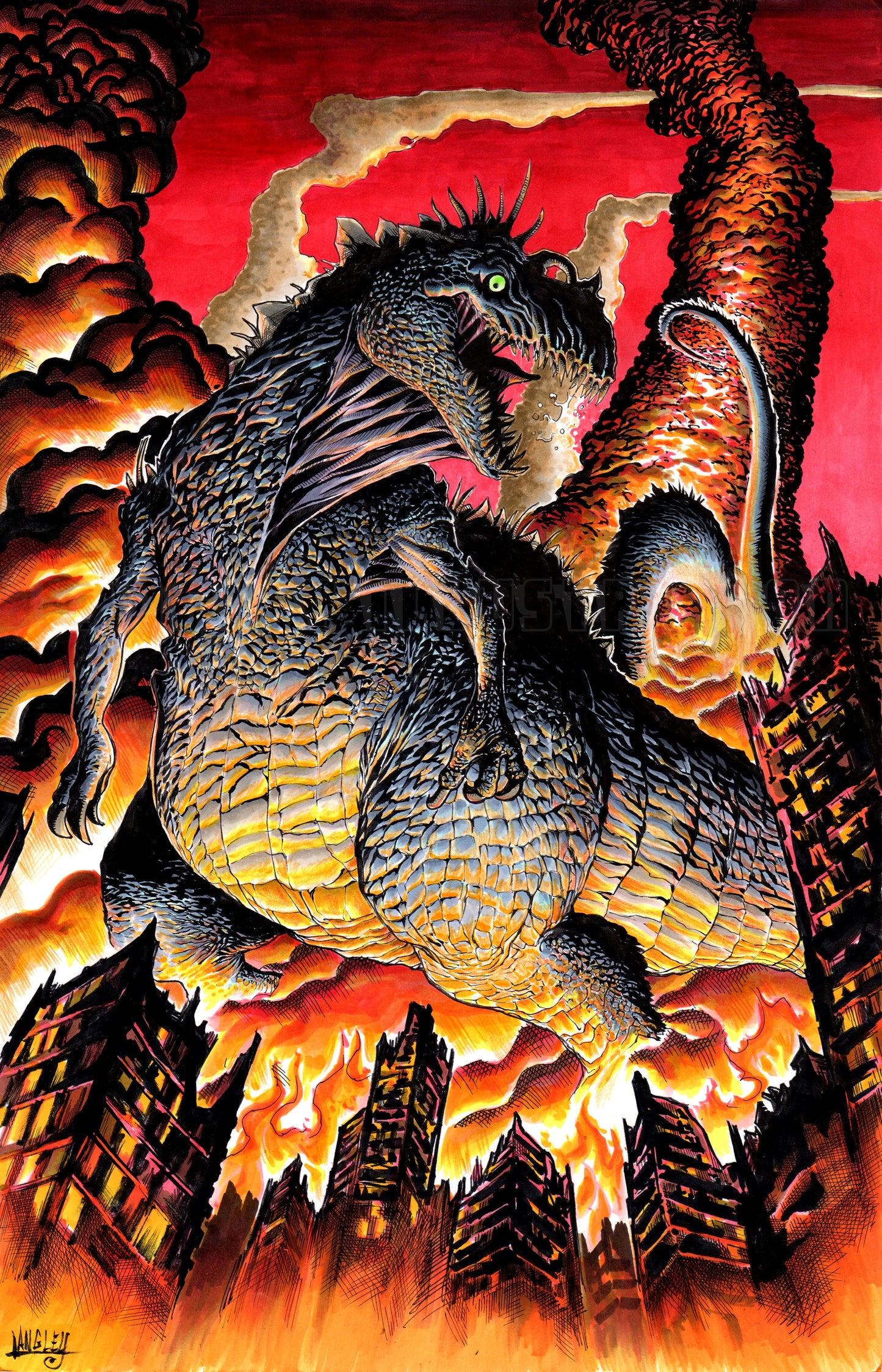 Kaiju Rising SIGNED 11x17" print Horror/ Scifi Art